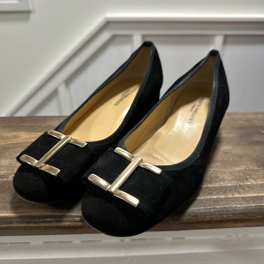 Sesto Meucci Black Flats with Gold Detail